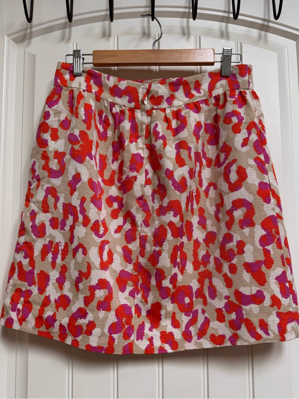 Kate Spade Pink and Orange Leopard Print Cotton Linen Silk Blend Skirt. Size 8 - Picture 2 of 6